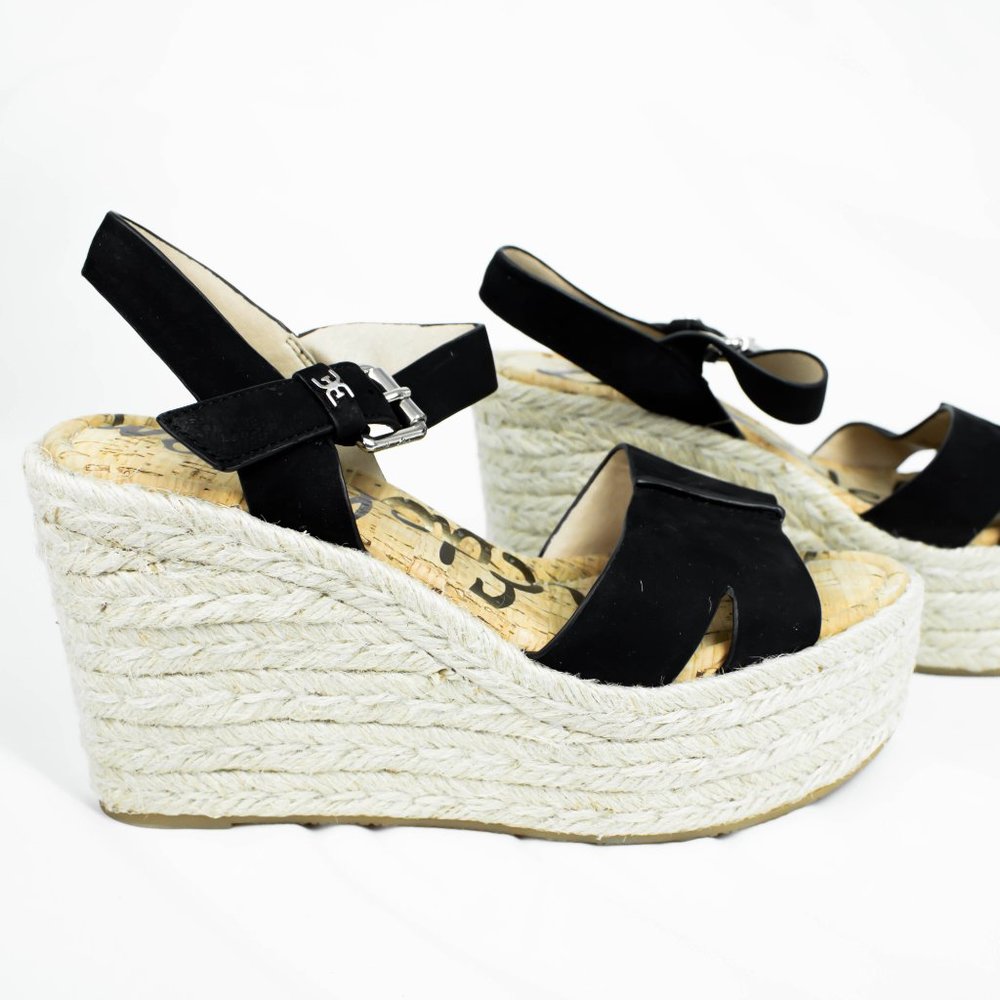 Sam Edelman Black Straw Wedge Sandals - Picture 3 of 4